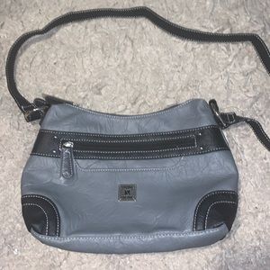 Stone & Co.Irene Gray Blk PVC Leather 3 Strap Small Shoulder Cross Hobo